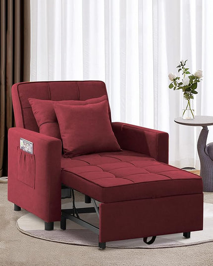XSPRACER [UPDATED] Convertible Chair Bed, Sleeper Chair Bed 3 in 1, Stepless Adjustable Backrest,Armchair, Sofa, Bed, Fleece, Red, Single One - LeafyLoom