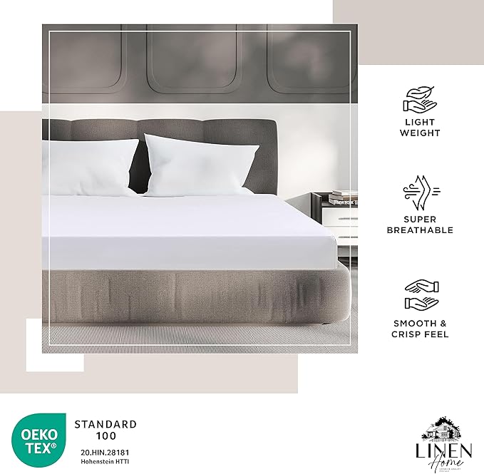 Linen Home 100% Cotton Percale Fitted Sheet Set Twin Size, White, Deep Pocket, 2 Piece - 1 Deep Pocket Fitted Sheet and 1 Pillowcase, Crisp Cool and Strong Bed Linen - LeafyLoom