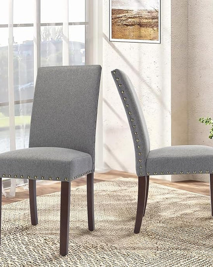 COLAMY Modern Wood Dining Chairs Set of 2, Parsons Dining Chairs, 19 Inch Padded Dining Chairs with Nailed Trim for Kitchen Dining Living Room, Grey - LeafyLoom
