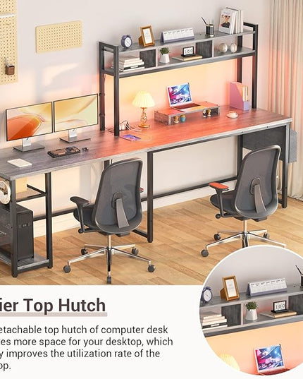 Aheaplus L Shaped Desk with Power Outlet & LED Strip, Reversible L-Shaped Corner Computer Desks Gaming Desk with Storage Shelf & Monitor Stand, Modern 2 Person Home Office Desk Writing Desk, White Oak - LeafyLoom