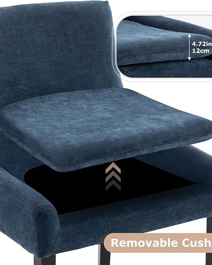 COLAMY Modern Dining Chairs Set of 4, Upholstered Corduroy Accent Side Leisure Chairs with Mid Back and Wood Legs for Living Room/Dining Room-Blue - LeafyLoom