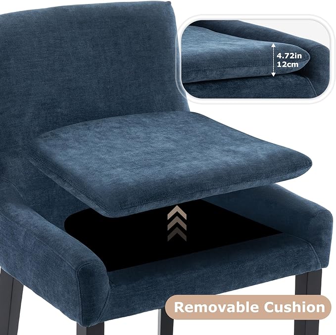 COLAMY Modern Dining Chairs Set of 2, Upholstered Corduroy Accent Side Leisure Chairs with Mid Back and Wood Legs for Living Room/Dining Room-Blue - LeafyLoom