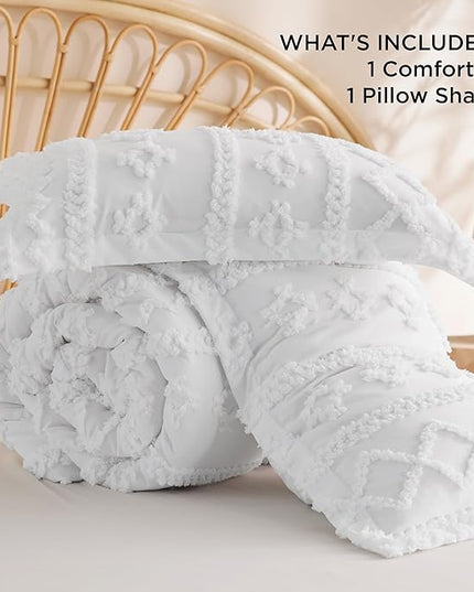 Bedsure Twin/Twin XL Comforter Set Dorm Bedding - Khaki Boho Bedding Comforter Set, 2 Pieces Farmhouse Shabby Chic Embroidery Bed Set, Soft Jacquard Tufted Comforter for College - LeafyLoom