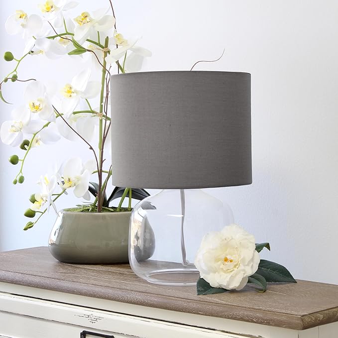 Simple Designs LT2064-CLG Clear Glass Table Lamp with Gray Fabric Shade - LeafyLoom