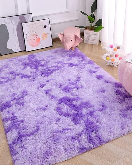 AROGAN Soft Rainbow Area Rugs for Girls Room 4x6 Feet, Fluffy Girls Bedroom Rugs, Princess Rug, Cute Colorful Carpet for Kids Teens Nursery Toddler, Purple - LeafyLoom