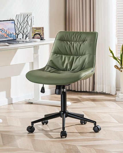 Kidol & Shellder Armless Office Chair Desk Chair Comfy Makeup Vanity Chair with Back Ergonomic Swivel Chair Home Office Desk Chairs with Wheels Computer Chair Bedroom Accent Chair(Olive Green) - LeafyLoom