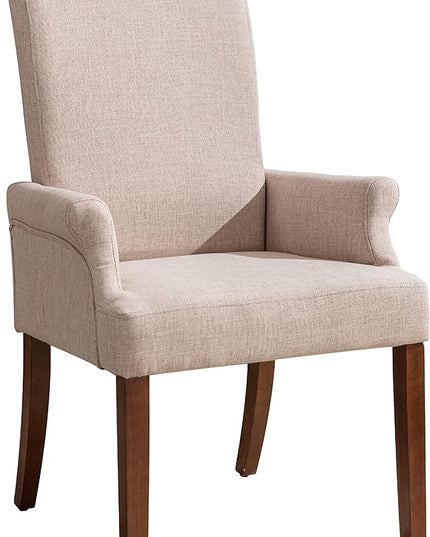 Dining Room Chairs with Arms,Tufted Upholstered High Back Nailed Trim with Untique Oak Wood Legs for Kitchen Restaurant Room Bedroom (Ivory Brown, SingleA) - LeafyLoom