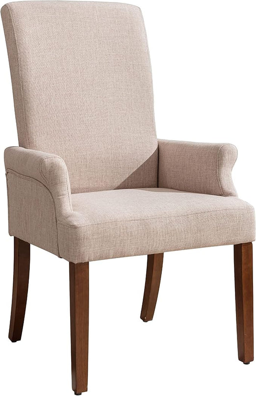 Dining Room Chairs with Arms,Tufted Upholstered High Back Nailed Trim with Untique Oak Wood Legs for Kitchen Restaurant Room Bedroom (Ivory Brown, SingleA) - LeafyLoom
