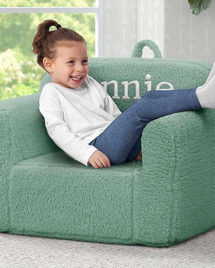 Delta Children Personalized Sherpa Cozee Chair - Customize with Name – Foam Kids Chair for Ages 18 Months and Up, Sage - LeafyLoom