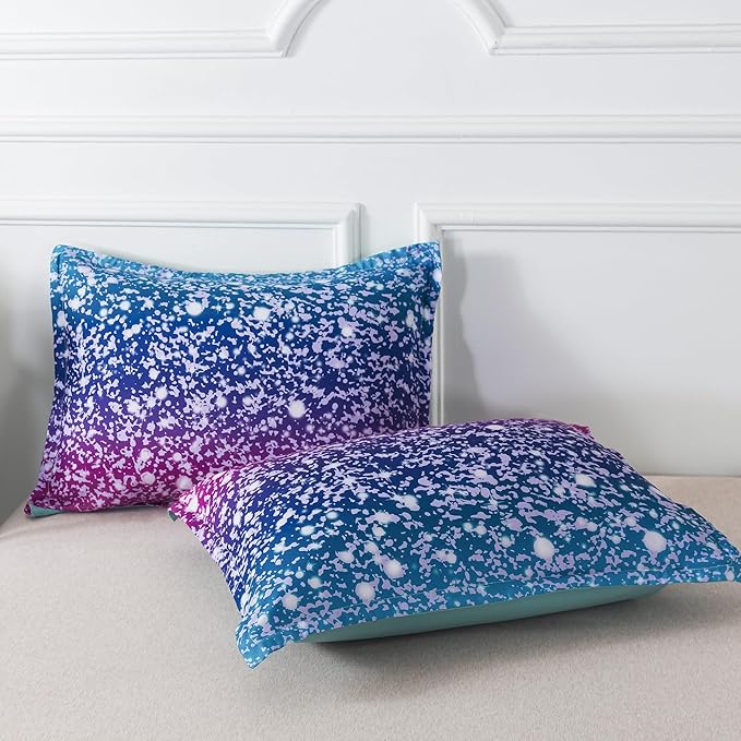 Litanika Galaxy Comforter Twin(66x90lnch), 3 Pieces(1 Blue Glitter Ombre Comforter, 2 Pillowcases), 3D Colorful Rainbow Bedding Set, Microfiber Comforter Set for Kid Boy Girl Teen - LeafyLoom