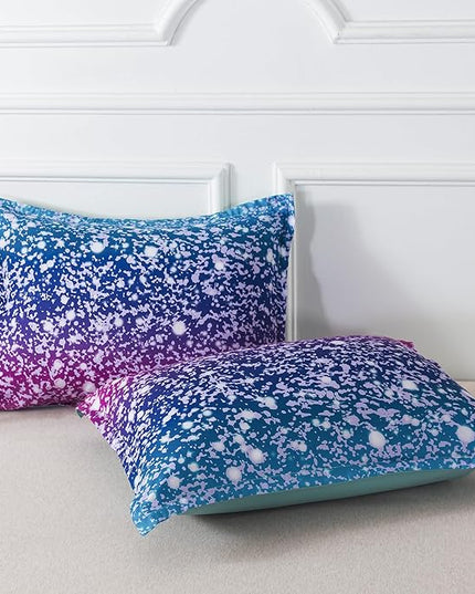Litanika Galaxy Comforter Full(79x90lnch), 3 Pieces(1 Blue Glitter Ombre Comforter, 2 Pillowcases), 3D Colorful Rainbow Bedding Set, Microfiber Comforter Set for Kid Boy Girl Teen - LeafyLoom