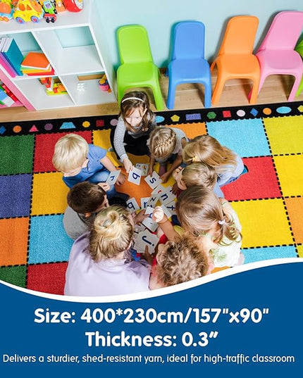 Booooom Jackson Ultra Thick Nylon Classroom Rug Elementary,13'x7'7'' Large Classroom Carpet Preschool Seating Rug for School, Colorful Classroom Rug for Class with 0.5'' Non-Slip Backing - LeafyLoom