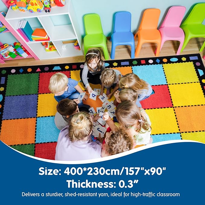 Booooom Jackson Ultra Thick Nylon Classroom Rug Elementary,13'x7'7'' Large Classroom Carpet Preschool Seating Rug for School, Colorful Classroom Rug for Class with 0.5'' Non-Slip Backing - LeafyLoom