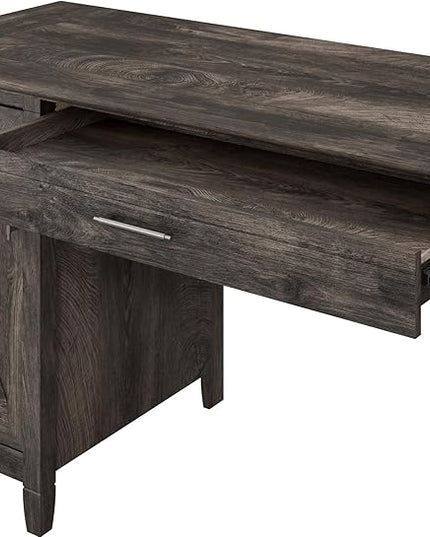 Bush Furniture Key West 54-Inch Computer Desk with Keyboard Tray and Storage, Dark Gray Hickory (KWD154GH-03) - LeafyLoom