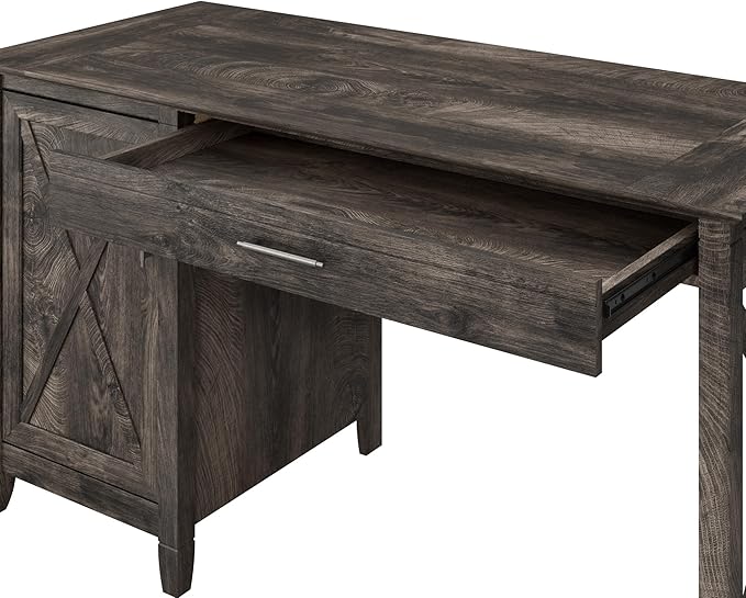 Bush Furniture Key West 54-Inch Computer Desk with Keyboard Tray and Storage, Dark Gray Hickory (KWD154GH-03) - LeafyLoom
