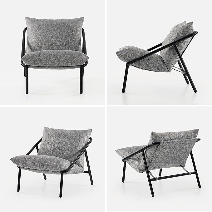 ZINUS Ada Sling Accent Chair, Metal Framed Armchair with Shredded Foam Cushioning, Light Grey - LeafyLoom
