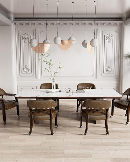 Large Dining Chairs with Casters and Arms, Rolling Dining Chairs with Wheels, Game Poker Table Chairs, Boss Caption's Chairs, 26"D x 25.2"W x 31.5"H, Espresso Legs & Choalate PU, XXY-1910-BN - LeafyLoom