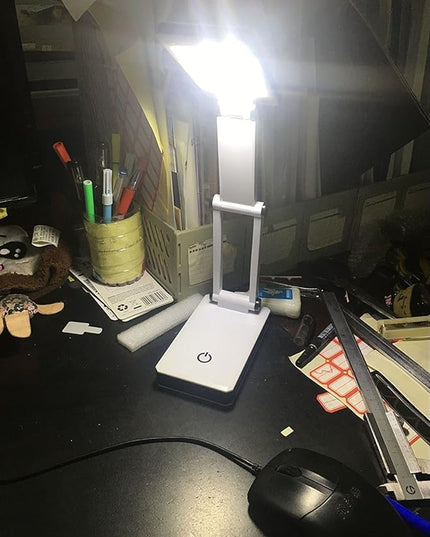 [New Version] Super Bright COB LED Portable Desk Lamp Travel Lamp :Foldable, Touch Sensitive Control, 3 Adjustable Brightness Levels, Battery and USB Powered - LeafyLoom