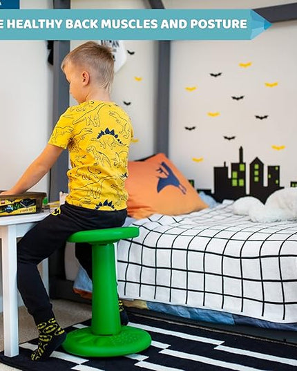 Studico ActiveChairs Kids Wobble Stool, Flexible Elementary Classroom Seating, Improves Focus, Posture and Helps ADHD/ADD, Sensory Chair, Active Fidget Chairs, Pre-Teen 17.75" Chair, Ages 7-12, Green - LeafyLoom