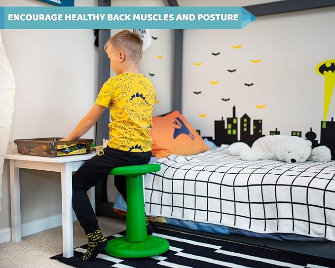 Studico ActiveChairs Kids Wobble Stool, Flexible Elementary Classroom Seating, Improves Focus, Posture and Helps ADHD/ADD, Sensory Chair, Active Fidget Chairs, Pre-Teen 17.75" Chair, Ages 7-12, Green - LeafyLoom