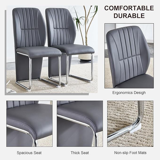 NicBex Dining Chairs Set of 4 Modern PU Dining Room Kitchen Chairs with Wrap-Around High Backrest,Silver Metal Legs,Chairs for Dining Room, Kitchen,Living Room, and Restaurants,Gray - LeafyLoom