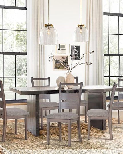 COLAMY Upholstered Dining Chairs Set of 4, Fabric Dining Room Kitchen Side Chair with Ladder High Back and Adjustable Foot Pegs - Light Brown - LeafyLoom