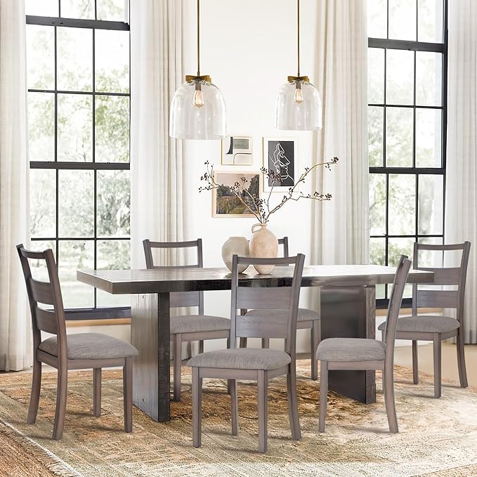 COLAMY Upholstered Dining Chairs Set of 4, Fabric Dining Room Kitchen Side Chair with Ladder High Back and Adjustable Foot Pegs - Light Brown - LeafyLoom
