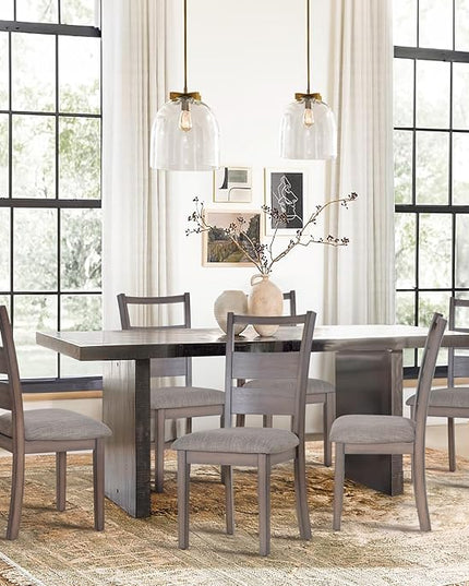 COLAMY Fabric Upholstered Dining Chairs Set of 4, Ladder High Back Dining Room Kitchen Side Chairs with Adjustable Foot Pegs, Light Brown - LeafyLoom