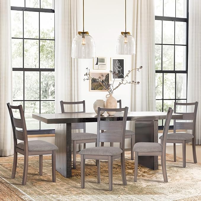 COLAMY Fabric Upholstered Dining Chairs Set of 4, Ladder High Back Dining Room Kitchen Side Chairs with Adjustable Foot Pegs, Light Brown - LeafyLoom