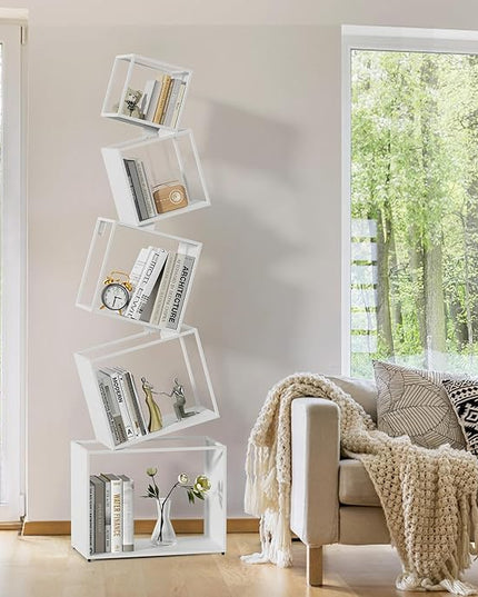 Bookshelf, Book Shelf, 5 Tier Bookshelf, White Bookshelf, 67'' Tall, Modern Bookshelf for Books/CDs/Home Decor - LeafyLoom