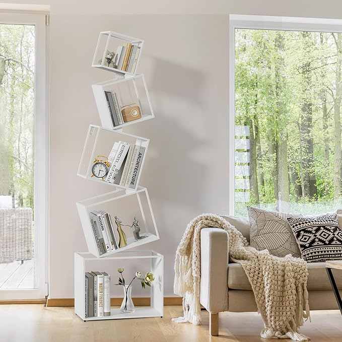 Bookshelf, Book Shelf, 5 Tier Bookshelf, White Bookshelf, 67'' Tall, Modern Bookshelf for Books/CDs/Home Decor - LeafyLoom