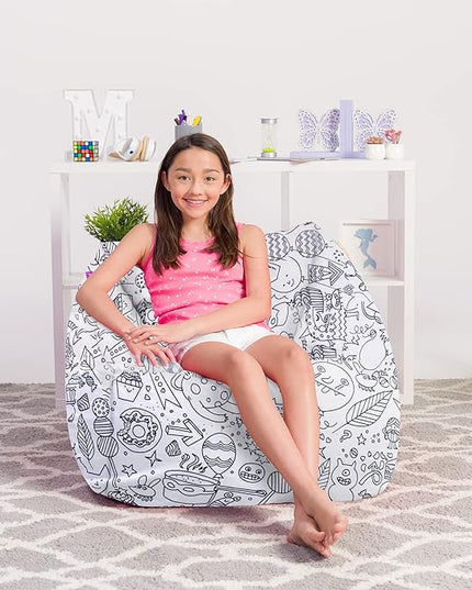Posh Creations Structured Comfy Bean Bag Chair for Gaming, Reading, and Watching TV, Coronado Chair, Canvas Coloring Fabric - Creatures - LeafyLoom