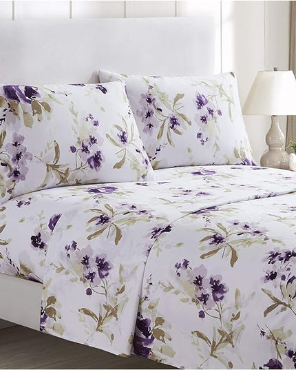 Mellanni California King Sheets Set - 4 PC Iconic Collection Bedding Sheets & Pillowcases - Hotel Luxury, Extra Soft, Cooling Bed Sheets - Deep Pocket up to 16 inch (Cal King, Madison Purple) - LeafyLoom