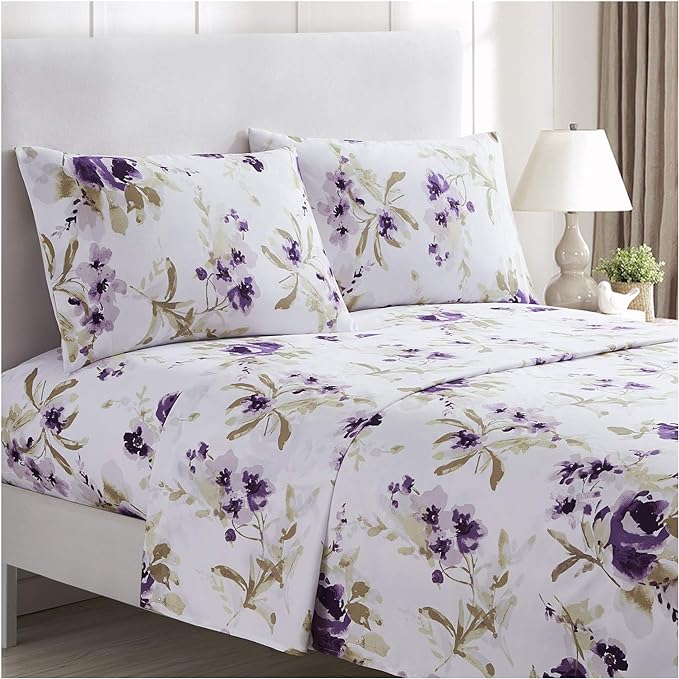 Mellanni California King Sheets Set - 4 PC Iconic Collection Bedding Sheets & Pillowcases - Hotel Luxury, Extra Soft, Cooling Bed Sheets - Deep Pocket up to 16 inch (Cal King, Madison Purple) - LeafyLoom