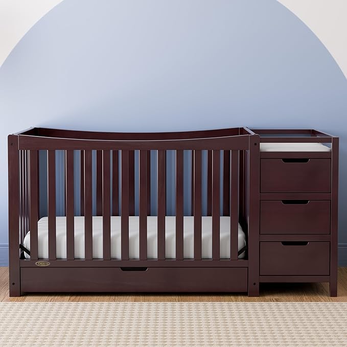 Graco Remi 4-In-1 Convertible Crib & Changer With Drawer (Espresso) – GREENGUARD Gold Certified, Crib And Changing-Table Combo, Includes Changing Pad, Converts To Toddler Bed, Full-Size Bed - LeafyLoom