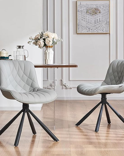 YOUNUOKE Upholstered Dining Chairs Set of 2 Comfortable Mid Century Modern Kitchen Chair with Sturdy Metal Legs Faux Leather Dinner Chairs for Kitchen Dining Room, Grey - LeafyLoom