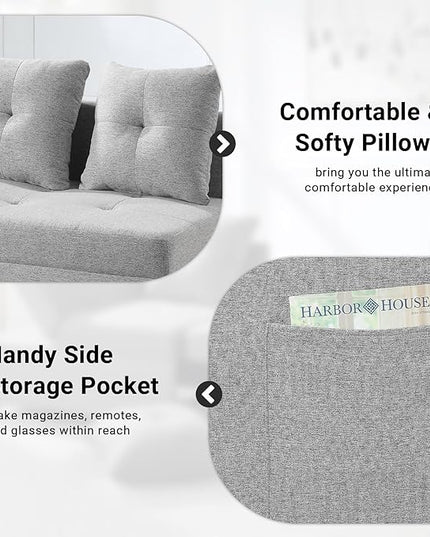 4-in-1 Convertible Sleeper Sofa, Single Pull Out Couch Chair with 6-Level Adjust Backrest Loveseat with Storage and Pillows, Modern Recliner for Living Room Apartment Office, Light Grey - LeafyLoom