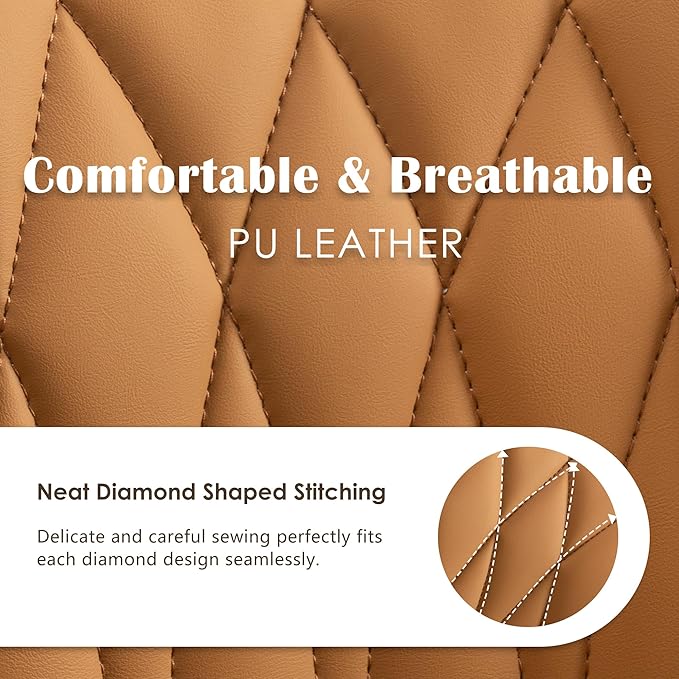 YOUNUOKE Office Desk Chair, Comfy Home Office Chairs, Small Comfortable Desk Chairs with Wheels, Armless PU Leather Chairs for Computer Conference, Camel - LeafyLoom