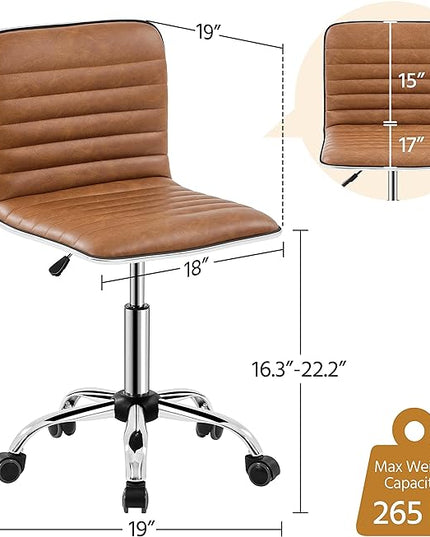 Yaheetech Low Back PU Leather Ribbed Armless Office Chair, Ergonomic Swivel Computer Task Chair with Wheels for Office, Home - LeafyLoom