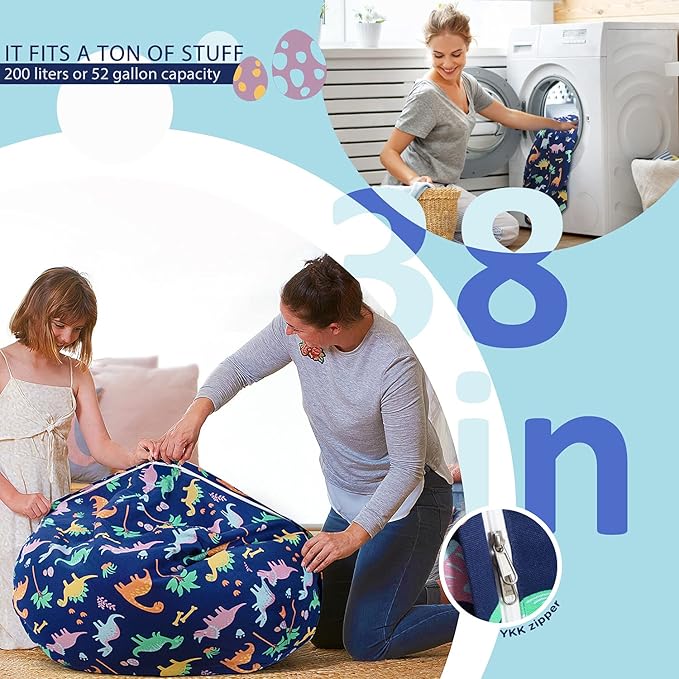 Aubliss Stuffed Animal Bean Bag Storage Chair (Dinosaur, Large (38'')) - LeafyLoom