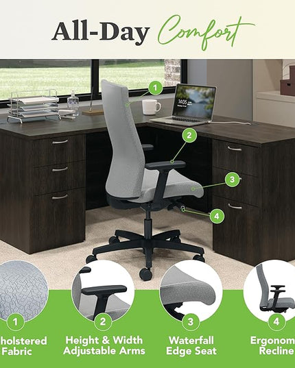 HON Ignition 2.0 Office Chair, Upholstered Back, Basalt Grey - LeafyLoom