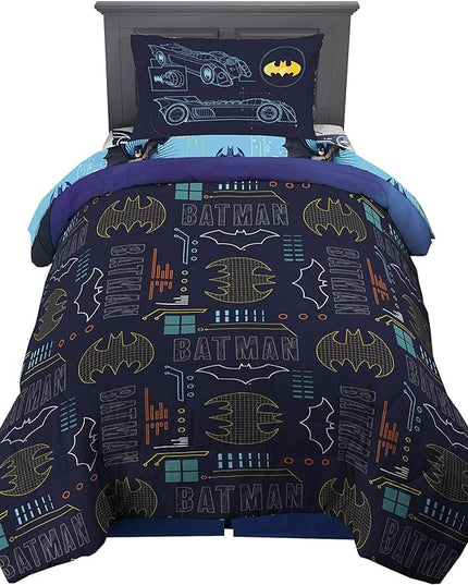 Franco Kids Bedding Super Soft Comforter and Sheet Set, 4 Piece Twin Size, Batman - LeafyLoom