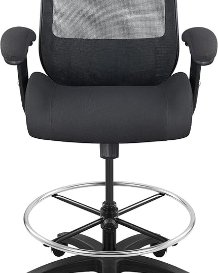 BOLISS Big and Tall 400lbs Mesh Ergonomic Drafting Chair,Tall Office Chair, Standing Desk Chair,Height Adjustable Armrest,Lumbar Support,Foot Ring,Swivel Computer Task Chair-Black - LeafyLoom