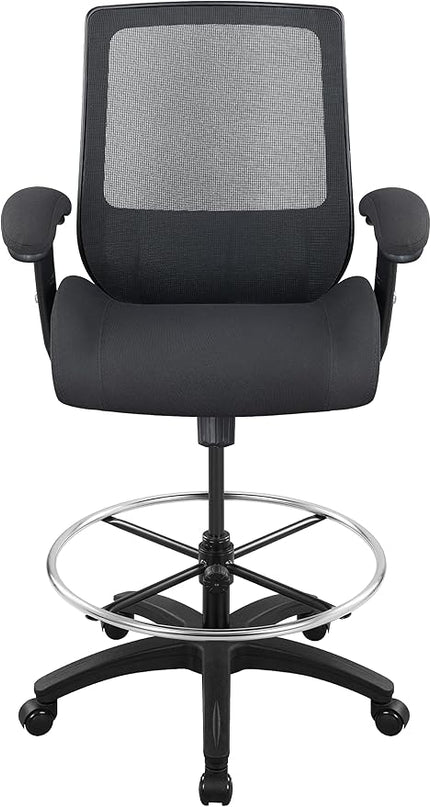 BOLISS Big and Tall 400lbs Mesh Ergonomic Drafting Chair,Tall Office Chair, Standing Desk Chair,Height Adjustable Armrest,Lumbar Support,Foot Ring,Swivel Computer Task Chair-Black - LeafyLoom