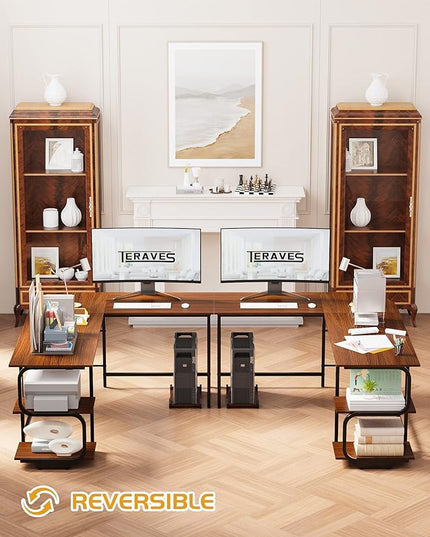 Teraves Reversible L Shaped Desk with Shelves 69“ Corner Computer Desk Gaming Desk Workstation for Home Office - LeafyLoom
