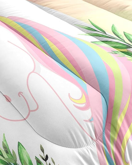 Kids Comforter Bedding Set 3 Piece Super Soft Breathable Print Kids Bedding Sets for Girls, Machine Washable Durable Comforter Set with Comforter, 2 Pillowcases Flowers Stars (Twin,Unicorn) - LeafyLoom