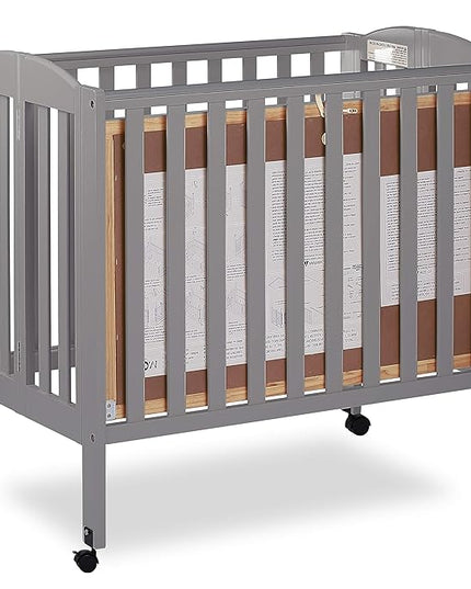 3 in 1 Portable Folding Stationary Side Crib in Steel Grey, Greenguard Gold Certified, Safety Wheels with Locking Casters, Convertible, 3 Mattress Heights - LeafyLoom