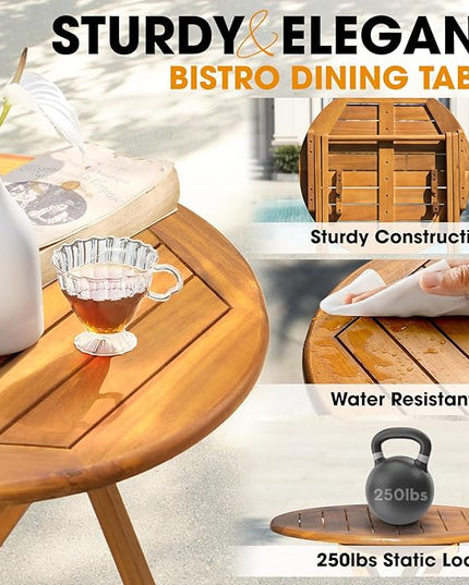 Solid Sauvage Bistro Set with Round Table (Grey), Wood Rope Design - Black - LeafyLoom