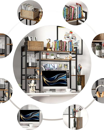 Computer Desktop Bookshelf Countertop Hutch Display Shelf Desktop Hutch Storage Organizer 2-Tier Multipurpose Wood Bookcase for Computer Desk for Home Office Study Room Bedroom - LeafyLoom