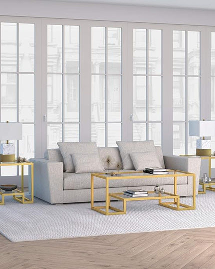 Henn&Hart 45" Wide Rectangular Coffee Table in Brass, Modern coffee tables for living room, studio apartment essentials - LeafyLoom